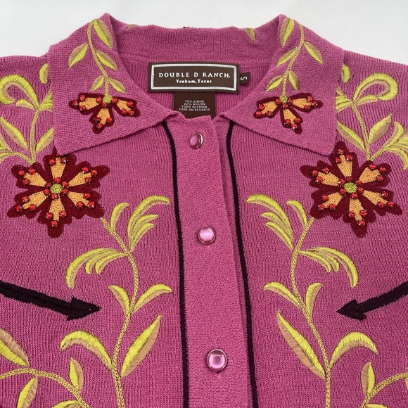 Double D Ranch Sweater Blazer Womens Small Pink Embroidered Jeweled‎ - Picture 2 of 7